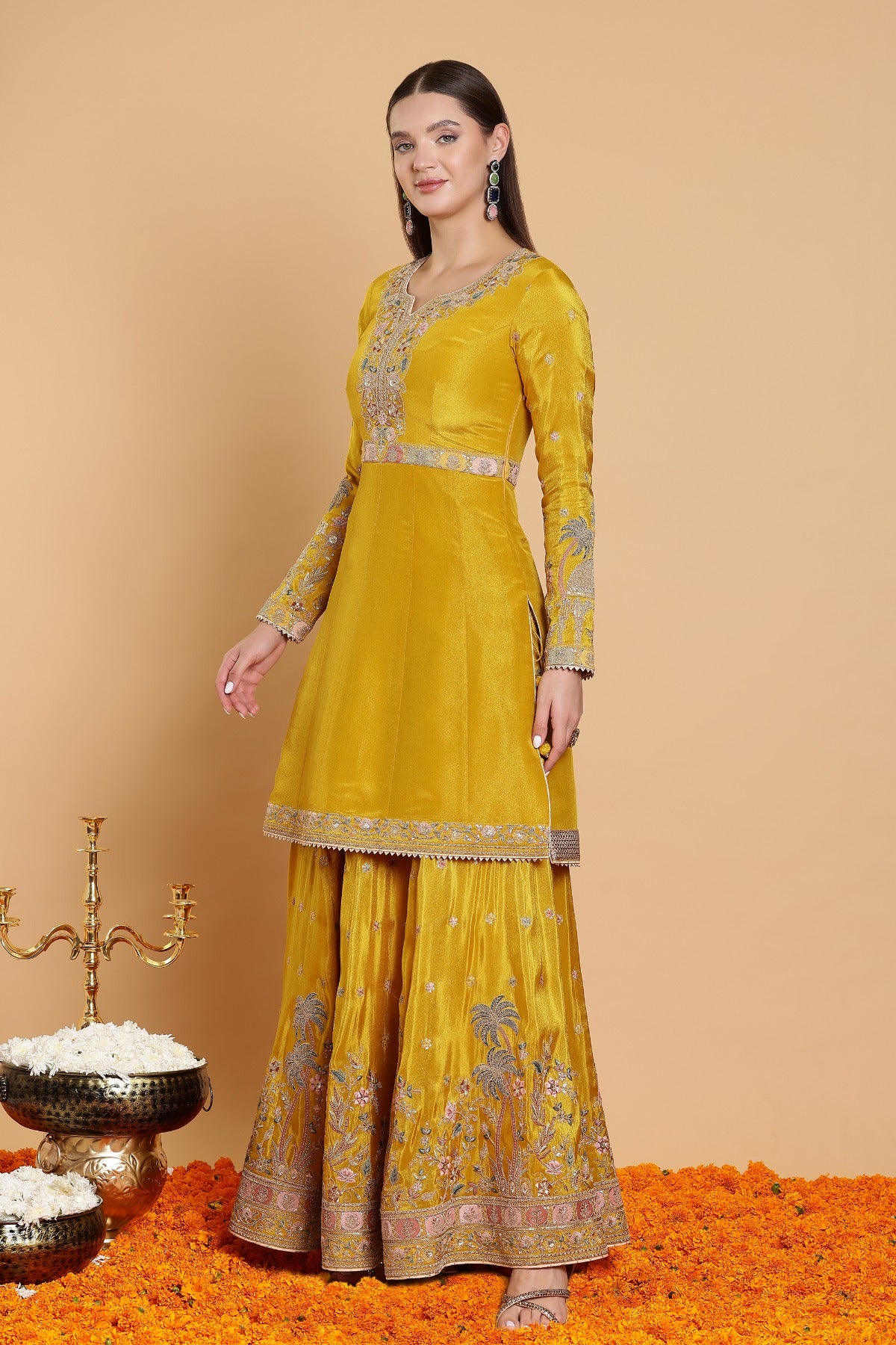 Mustard Yellow Heritage Sharara Set