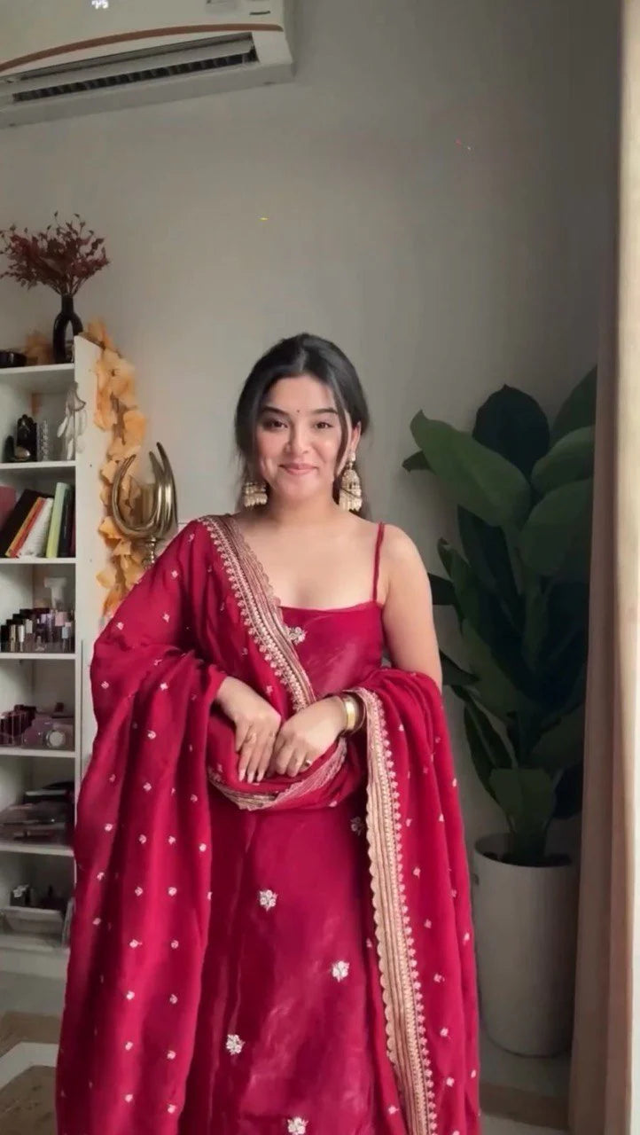 Red Premium Plazzo Suit Set