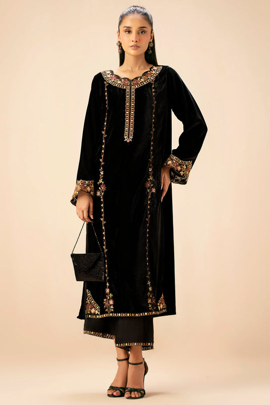 Black Velvet Resham Thread Embroidered Trouser Suit