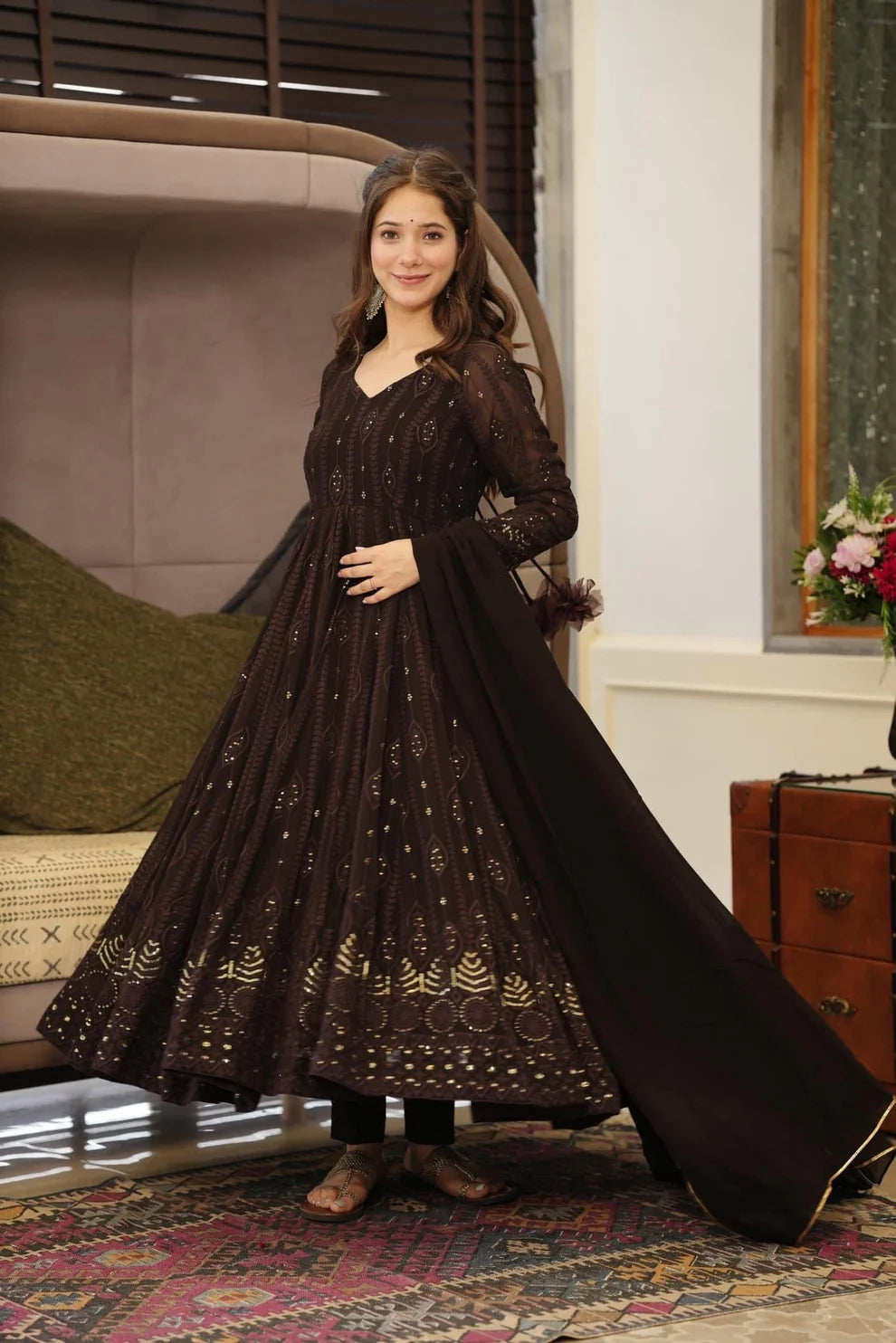 Anarkali Georgette Suit Set with Sequin Work