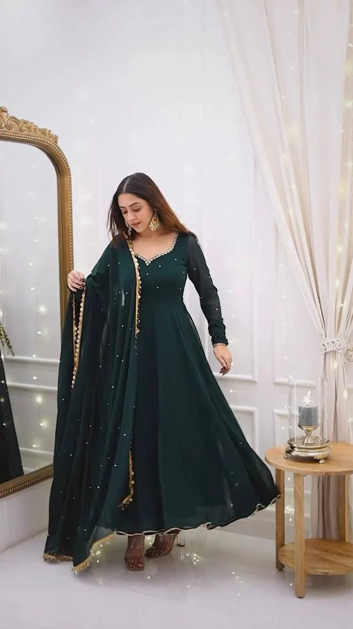 Ritika Green Premium Anarkali Suit Set