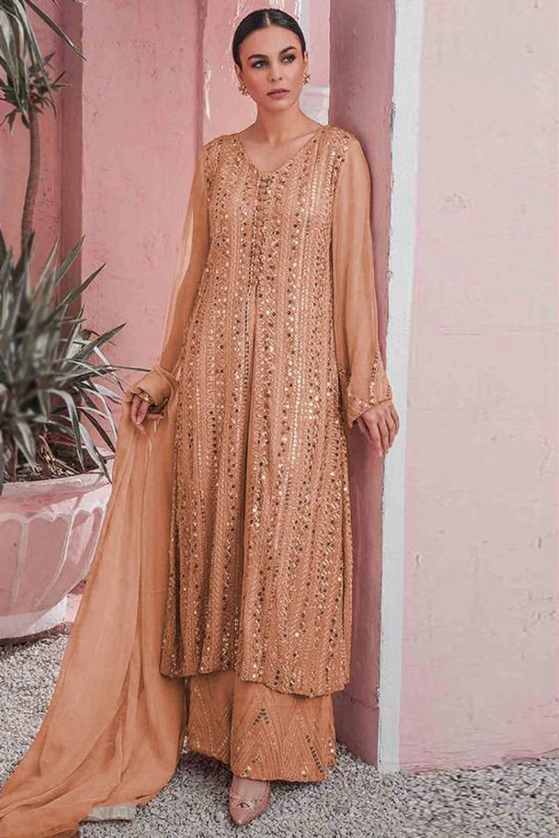 Dusty Peach Georgette Palazzo Suit