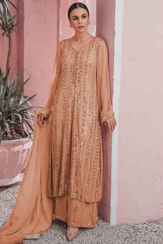Dusty Peach Georgette Palazzo Suit