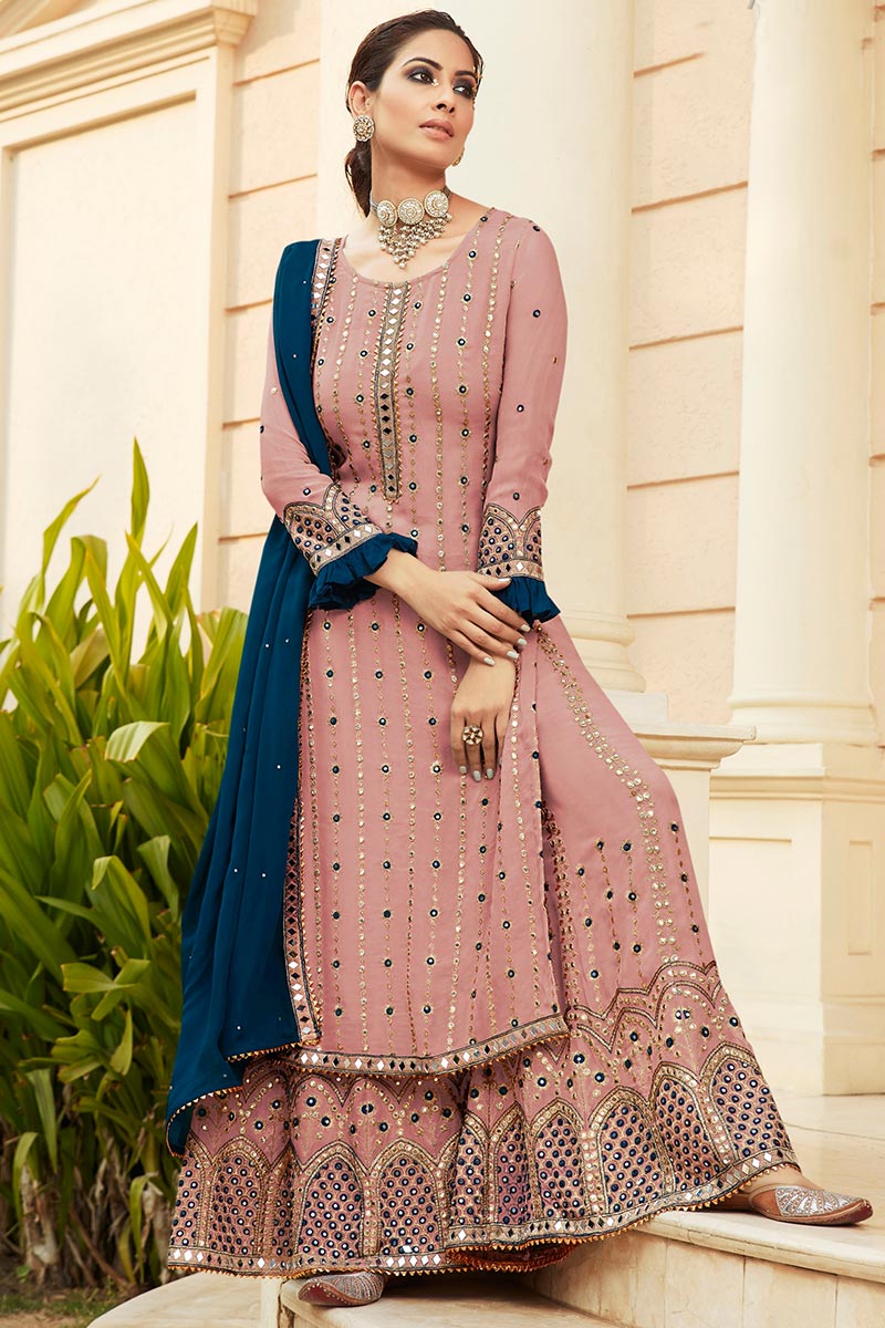Dusty Pink Georgette Straight Cut Sharara Suit