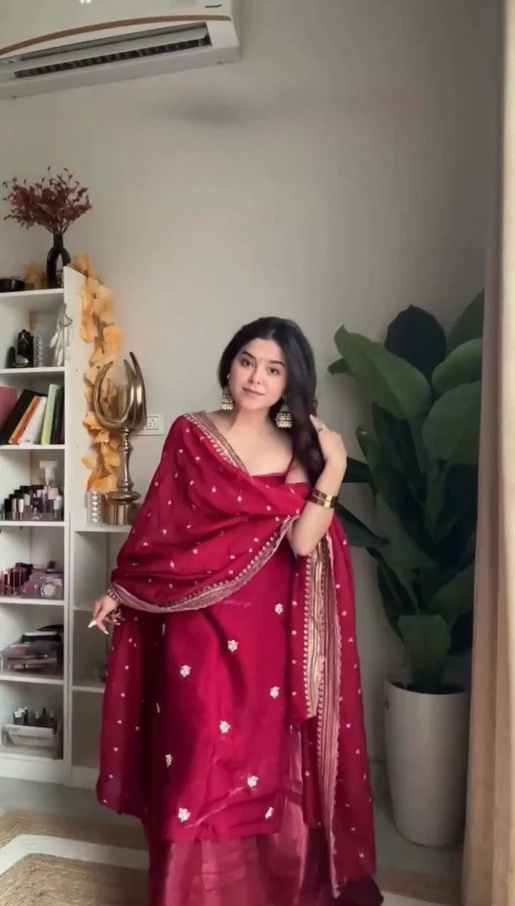 Red Premium Plazzo Suit Set