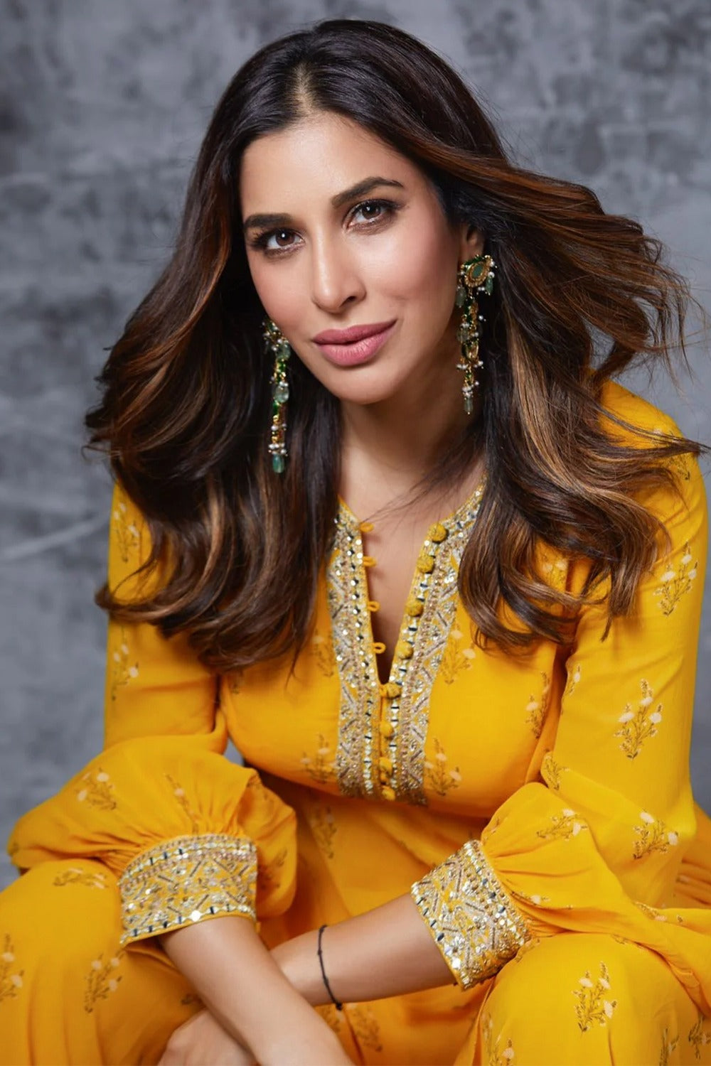 Mustard Yellow Georgette Embroidered Palazzo Suit