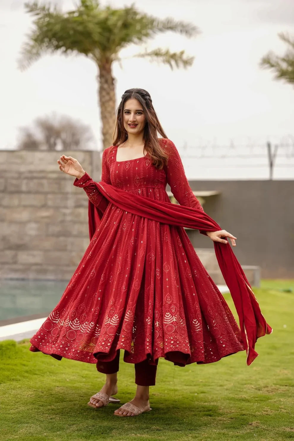 Anarkali Georgette Suit Set with Sequin Work